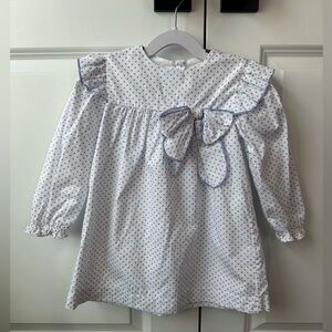 Bella Bliss Girls Periwinkle Polka Dot Long Sleeve Dress w/Bow (Size 3)